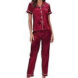 Kufoo Pyjamas Damen Pyjamas aus atmungsaktivem Polyestersatin mit...