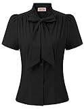 Fashion Tops Damen Kurzarm Bluse festlich Vintage Sommer t-Shirt schwarz S...