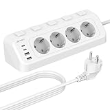 JSVER Ecksteckdose mit 2 USB-A- und 2 USB-C-Anschlüssen,...