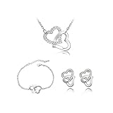 Schmuckset Silber 925 Damen Glanz Kristall Herzform Kette Halskette...