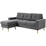 HOMCOM Ecksofa Stoffsofa in L-Form, Couchgarnitur in Leinenoptik,...