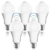 5 Stück E27 LED Glühbirne mit Bewegungsmelder, LED Birne mit PIR...
