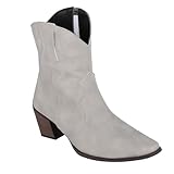 Cowboystiefel Damen Leder Halblang Stiefel, Pointed Toe Chunky Heel...