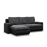 Mebligo - Ecksofa mit Schlaffunktion und 2 Bettkasten Schwarz + Schwarz...