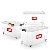 BigDean 4 Stück 60 L Aufbewahrungsbox mit Deckel groß transparent -...