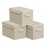 SONGMICS Aufbewahrungsbox mit Deckel, 3er Set, klappbar, Stoffboxen,...