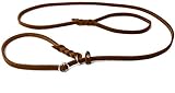 Fettleder Moxonleine Retrieverleine aus Leder Cognac mit Zugstop, Chrom...