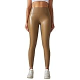 Leggings-Damen-Lederoptik: Lederleggings Damen High Waist Gefütterte Glanz...