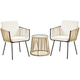 Yaheetech 3TLG. Rattan Balkonset, Gartenmöbel Set inkl. 2 Stühle mit 6cm...