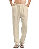 LVCBL Herren Leinenhose Lange Weite Sommerhose Regular Fit Lockere lässige...