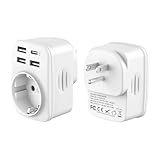 Reiseadapter US Adapter England Deutschland Stecker mit 2 USB 2.4A,...