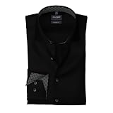 OLYMP Luxor modern fit Hemd Langarm Haifischkragen Satin schwarz