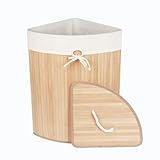 NUXIO Eckwäschekorb aus Bambus ARCO – 60 L Wäschekorb mit Deckel –...