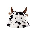 Generisch Baumwolle Fischerhut mit Kuh Horn, Kuh Druck Damen Sonnenhut Mode...