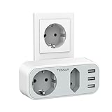 TESSAN Doppelstecker für Steckdose mit USB, 2 Fach Steckdosenadapter mit 1...