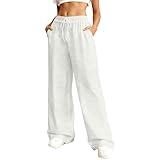 Hosen Damen Sommer Leinen Sommerhose Damen Leicht Weite Leinenhose Mit...