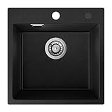 Auralum Spülbecken Schwarz 45 x 45 cm, Granit Spüle Schwarz...