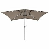 QXIWAOE Sonnenschirm mit LEDs und Stahlmast Taupe 2x3 m, Strandschirm,...