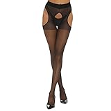 Yilanmy Damen Strapsstrumpfhose Schwarz Offen im Schritt Strumpfhose 15 Den...