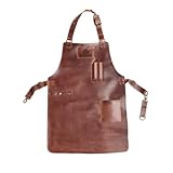 BURNHARD Grillschürze Leder Braun, Lederschürze 100% Büffelleder,...