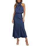 BDSCZW Damen Elegant Satin Kleid Ärmellos Hohe Taille Hochzeit Formal...