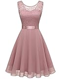 Berylove Damen Spitzenkleid Brautjungfer Elegant Party Knielang...