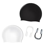 2 Stück Silikon Badekappe Damen/Herren wasserdichte Schwimmkappe mit 2...