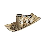 Relaxdays Teelichthalter, 3 Kerzenhalter mit Herz, Tablett & Steine,...