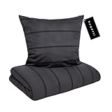 bugatti Bettwäsche 155x220 cm - Satinbettwäsche anthrazit/schwarz, 100%...