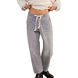 Barrel Jeans für Damen, trendig, mittelhoch, Patchwork, weites Bein, kurze...