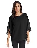 Damen Elegant Chiffon Bluse 3/4 Ärmel Oberteile Langarmshirt Rundhals Tops...