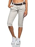 FRESH MADE Damen Capri Chino Shorts LFM-172 3/4 Hose mit Gürtel Light Sand...