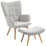 HOMCOM Sessel mit Hocker, Ohrensessel mit Hoher Rückenlehne, Holzbeine,...