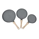 RockVOQRN Grauer Pfannenset mit Holzgriff, Breakfast, Pfanne, Bratpfanne, 3...