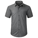 HISDERN Herren Hemd Kurzarm Freizeithemd Businesshemd Herren Kurzarm Grau...