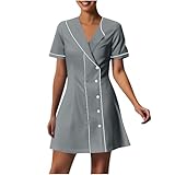 Celanisai Damen Altenpflege Arbeitskleidung Farbblock Kurzarm Kasack...