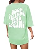 CMTOP T-Shirt Damen Oversize Shirt Hemden mit Kreativen Buchstaben Lose...