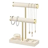 Josmimic Schmuck Organizer mit 2 Ebenen - Beige Schmuckständer Armbänder,...