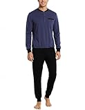 Bresdk Schlafanzug Herren Lang Baumwolle Winter mit Knöpfen Lange...