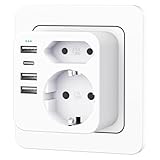Mehrfachsteckdose mit 4 USB Ports, Mehrfachstecker für Steckdose mit 2...