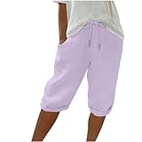 Leinenhose Damen 2024,Baggy Jogginghose Damen,Sommer Einfarbig Knielang...