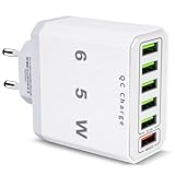YIIFELL USB Ladegerät, 65W 6-Port USB Ladegerät mit Intelligent QC 3.0...