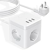 Steckdosenwürfel mit USB, 7-in-1 Mehrfachstecker (Max 250V/16A) mit...