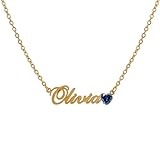 AUROGLOW Personalisierte Namenskette mit Geburtsstein – Edelstahl...