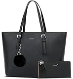 TAN.TOMI Handtasche Damen Set Schwarz Tasche Mit Geldbörse für Büro...