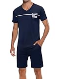 Marvmys Herren Schlafanzug Kurz Pyjama Baumwolle V-Ausschnitt Nightwear...