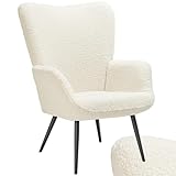 tectake® Skandinavischer Stil Ohrensessel, Teddy Sessel Hygge, Bouclé...