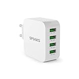 Splaks USB Ladegerät 4-Port 40W 5V/8A Wall Charger Netzteil 2.4A Schnell...