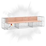 DELUKE Gartenbank Gabionen INO aus Stahl | 287x71x65,5cm Massivholz...
