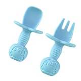 JOINPAYA 2 Stück Silikon Babybesteck Löffel Gabel Junge Mädchen Erstes...